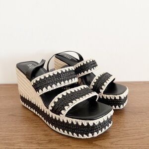 NEW a.n.a Shore Wedge Judge Sandals Black & Beige Size 11